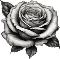 Black and White Rose Drawing, Pen and Ink Sketch Flowers. AI-Generated. png