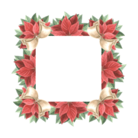 flor de pascua flores con seda arcos Navidad marco cuadrado, antiguo. mano dibujado acuarela ilustración tradicional plantas para invierno antecedentes. aislado modelo para tarjeta, invitación, nuevo año, impresión png