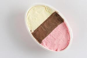 Neapolitan Ice Cream on Oval Bucket. photo