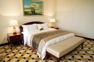 Interior of modern comfortable hotel room photo