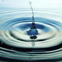 The round transparent drop of water, falls downwards photo