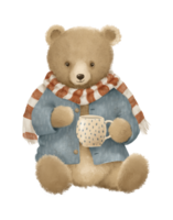 cartoon teddy bear with cup png