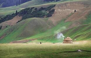 The Kazakh dwelling in the mountains Yurta photo