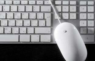 The white mouse and the keyboard for the computer photo