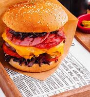 burger with different types of sausages photo