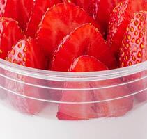 yogurt pudding with fresh strawberries close up photo