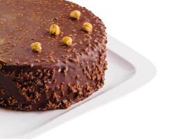 chocolate cake Hazelnut on white plate photo