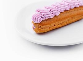 Fresh tasty eclairs isoalted on white background photo