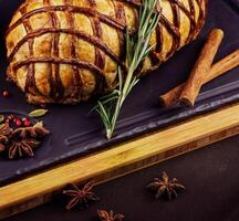 beef wellington.meat, baked in puff pastry photo