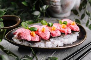 Gourmet lobster sushi on elegant plate photo