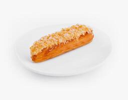 Fresh coconut eclair on white plate photo