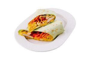 Fresh chicken wrap on white plate photo