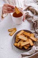 Cozy tea time with cookies photo