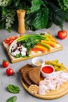 Fresh mediterranean platter with vegetables and meats photo