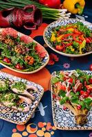 Vibrant mediterranean feast on colorful table setting photo