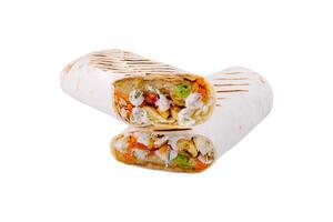 Chicken shawarma wrap on white background photo