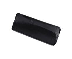 Roll of black garbage bags on white background photo