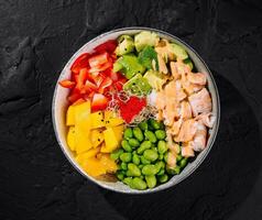 Fresh shrimps and avocado salad bowl photo