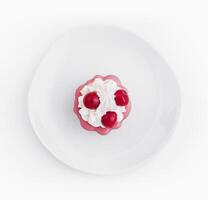 Top view of raspberry dessert on white plate photo