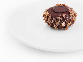 Gourmet chocolate bonbon on white plate photo