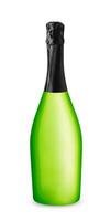 Isolated green champagne bottle with a foil top on a white background photo