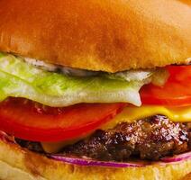 Appetizing cheeseburger close up or macro photo