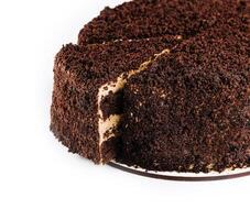 chocolate cake on top view isolated photo