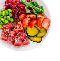 Healthy vegan salad bowl on white background photo