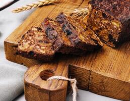 Rye bread with nuts, dried fruits, apricots and prunes, dessert photo