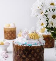 Elegant easter cake with spring flowers photo