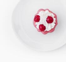 Top view of raspberry dessert on white plate photo