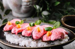 Gourmet lobster sushi on elegant plate photo