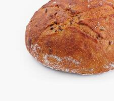 Freshly baked round artisan bread on white background photo