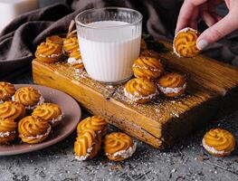 Homemade viennese whirls with fresh milk photo