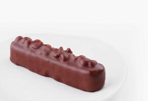 Chocolate bar on white plate isolated on white background photo