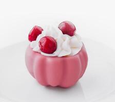 Gourmet raspberry mini cake on white plate photo
