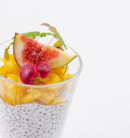 Chia pudding with fresh fruit toppings photo