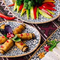 Colorful middle eastern mezze platter photo