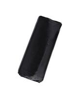 Roll of black garbage bags on white background photo