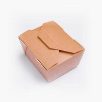 Brown cardboard takeout box on white background photo