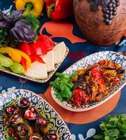 Colorful mediterranean feast on table photo