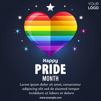 un vistoso arco iris corazón con el palabras contento orgullo mes escrito abajo eso psd