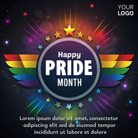 A colorful rainbow with stars and the words Happy Pride Month psd