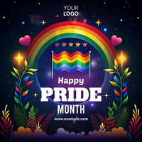 A rainbow flag is on a poster for Pride Month psd