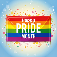 en färgrik regnbåge flagga med de ord Lycklig stolthet månad skriven på den psd