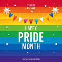 A colorful poster for Pride Month featuring a rainbow and stars psd