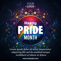 A colorful poster for Pride Month featuring a rainbow and stars psd
