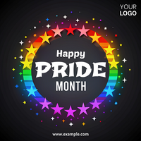 A colorful rainbow with stars surrounding it that says Happy Pride Month psd