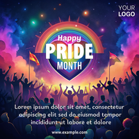 A colorful poster for Pride Month featuring a rainbow heart psd