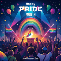 A colorful poster for Pride Month featuring a crowd of people and a rainbow psd